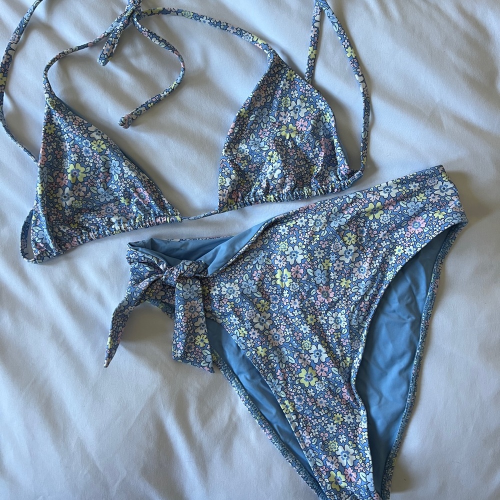 Frankie’s Bikinis Floral High Waisted Bikini TOP ONLY